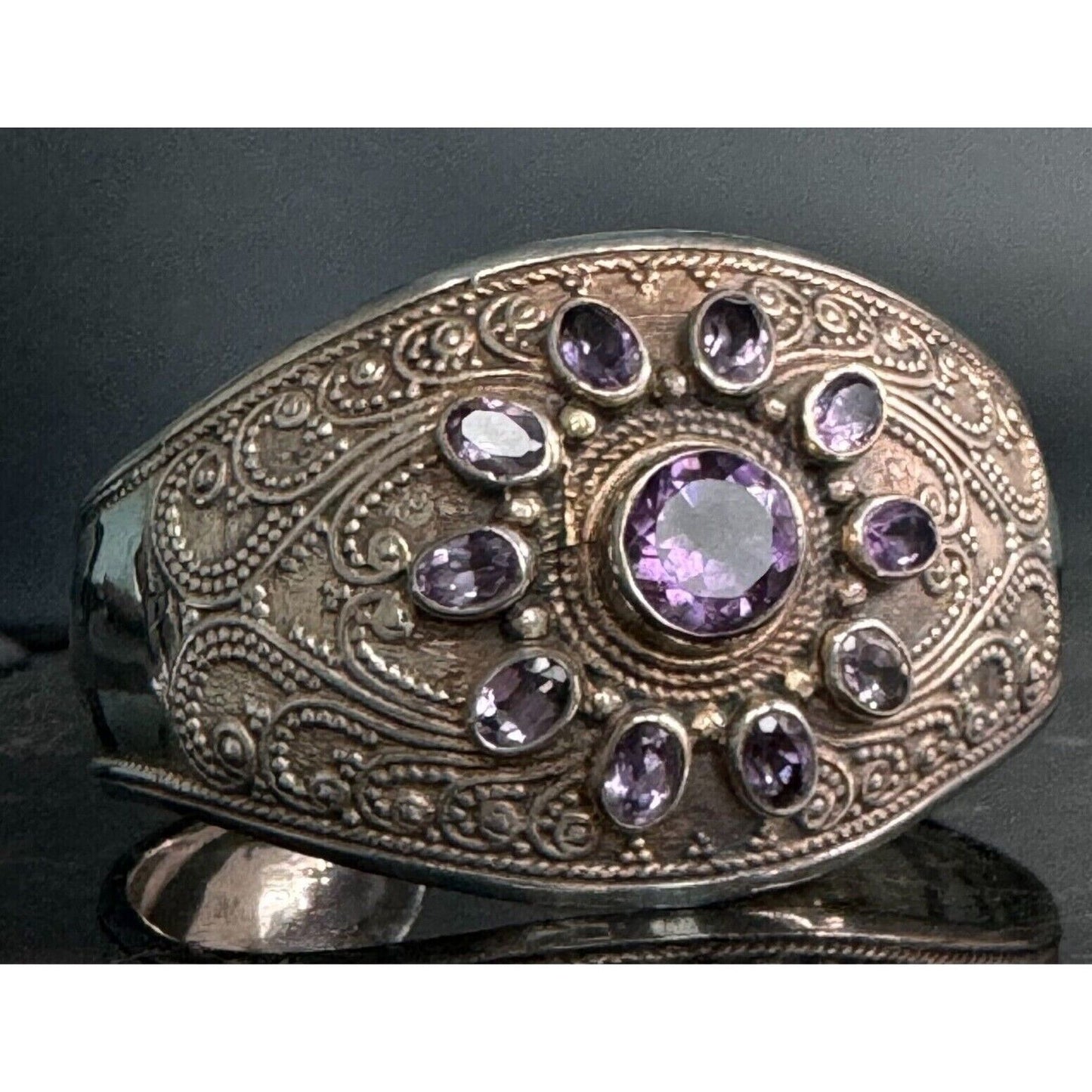 BEAUTIFUL 925 STERLING SILVER AND AMETHYST CUFF BRACELET SKY