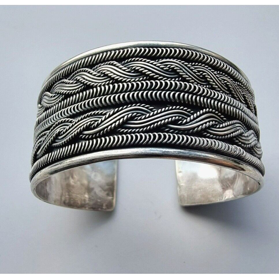 VINTAGE MULTI PATTERN 925 STERLING SILVER CUFF  BRACELET AT