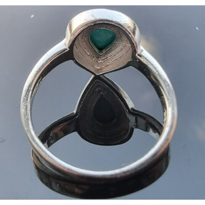 WESTERN STYLE 925 STERLING SILVER TEARDROP  8x6 mm. TURQUOISE RING SIZE 7 AT