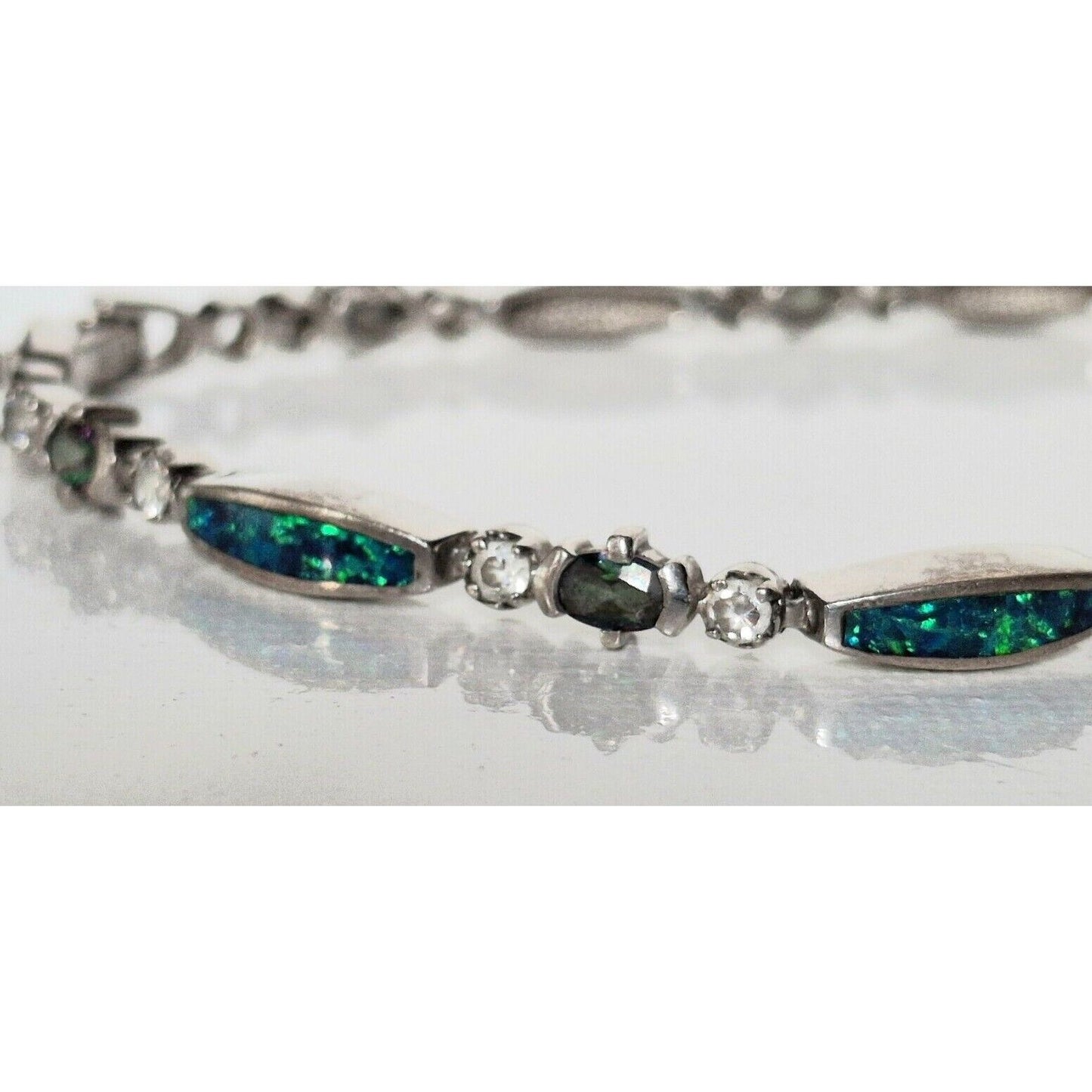 FSI 925 STERLING SILVER  FAUX  OPAL  TENNIS BRACELET SKY