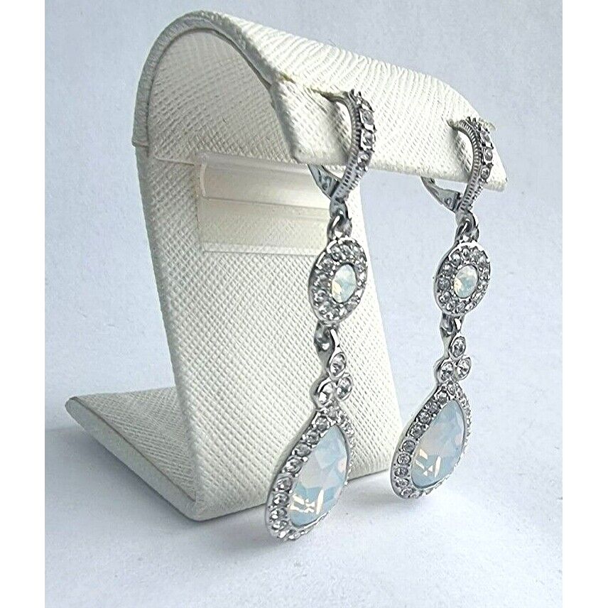 GIVENCHY 925 STERLING SILVER Rainbow  MOONSTONE TEAR DROP EARRINGS AT