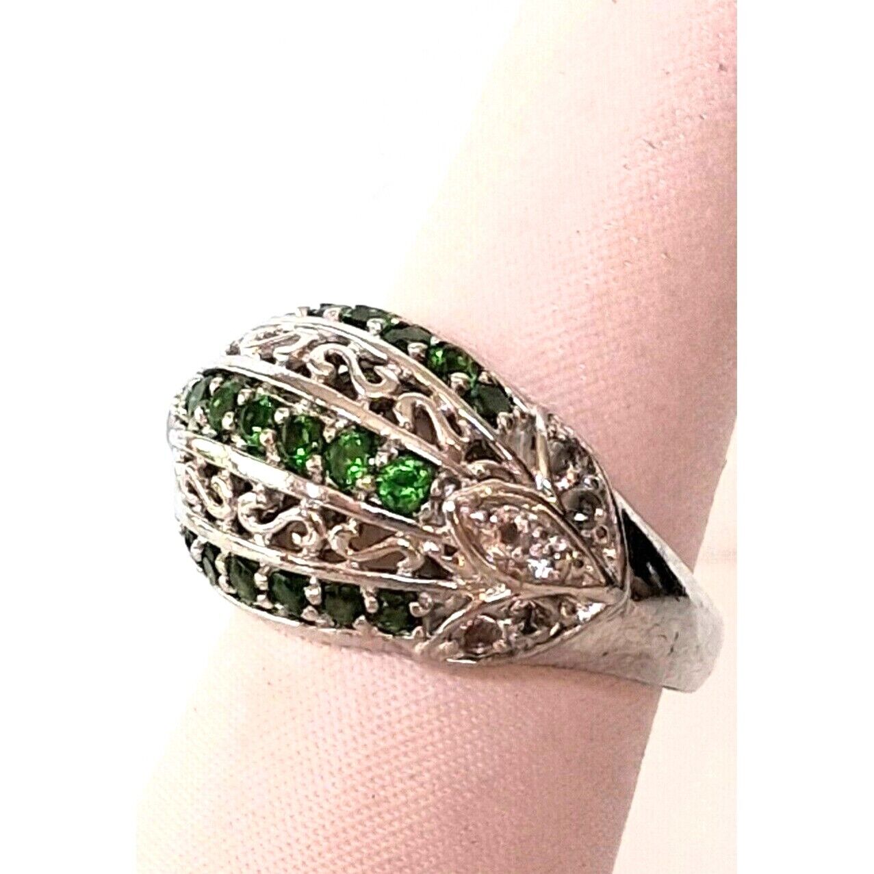 925 STERLING SILVER LAB-CREATED  EMERALD  AND TOPAZ RING SIZE 6.5 SKY