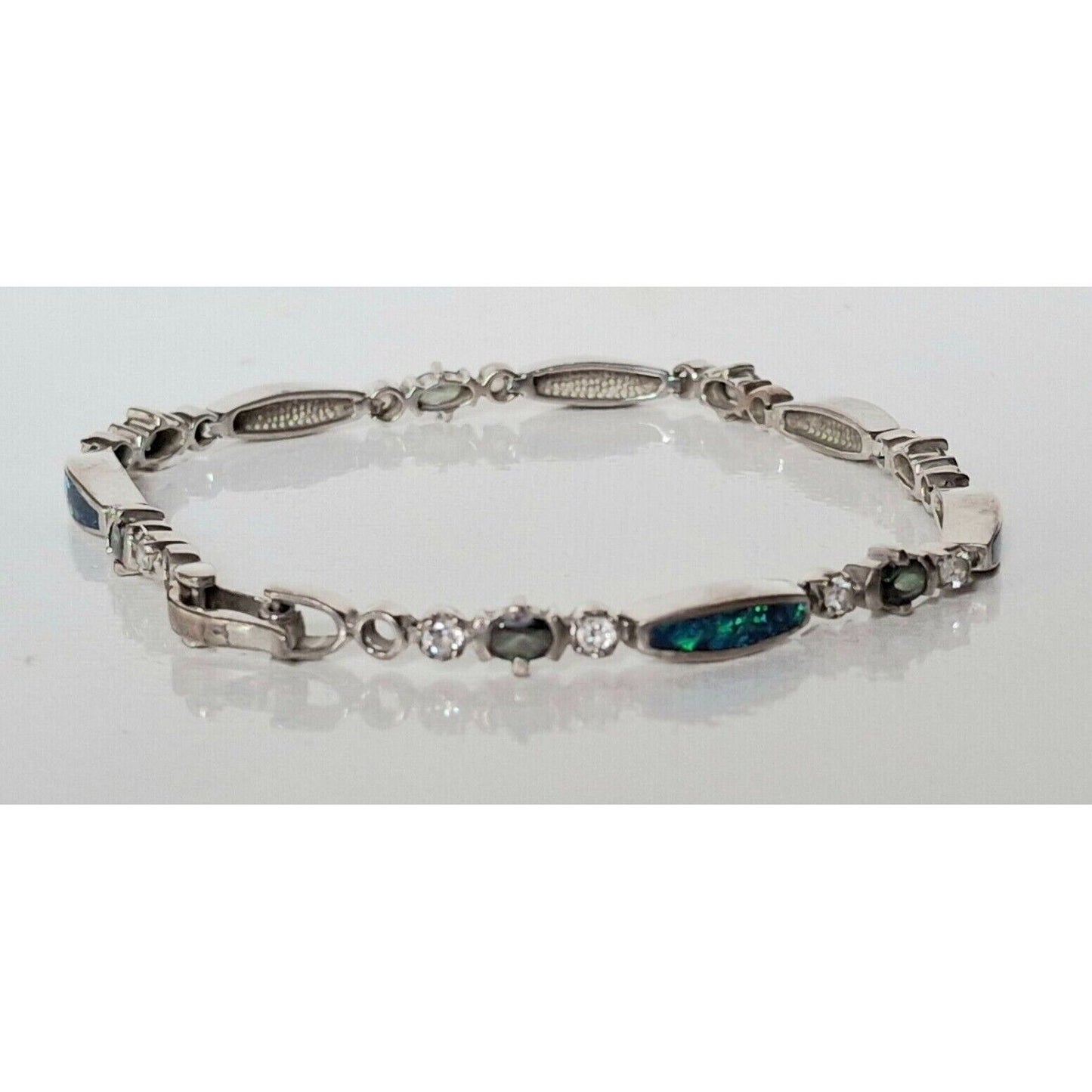 FSI 925 STERLING SILVER  FAUX  OPAL  TENNIS BRACELET SKY