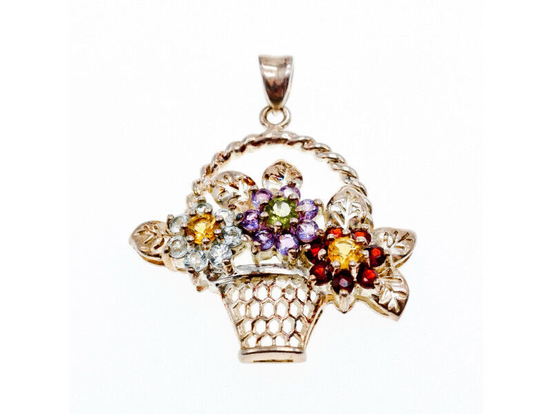 925 STERLING SILVER MULTI GEMSTONES FLOWERS PENDANT