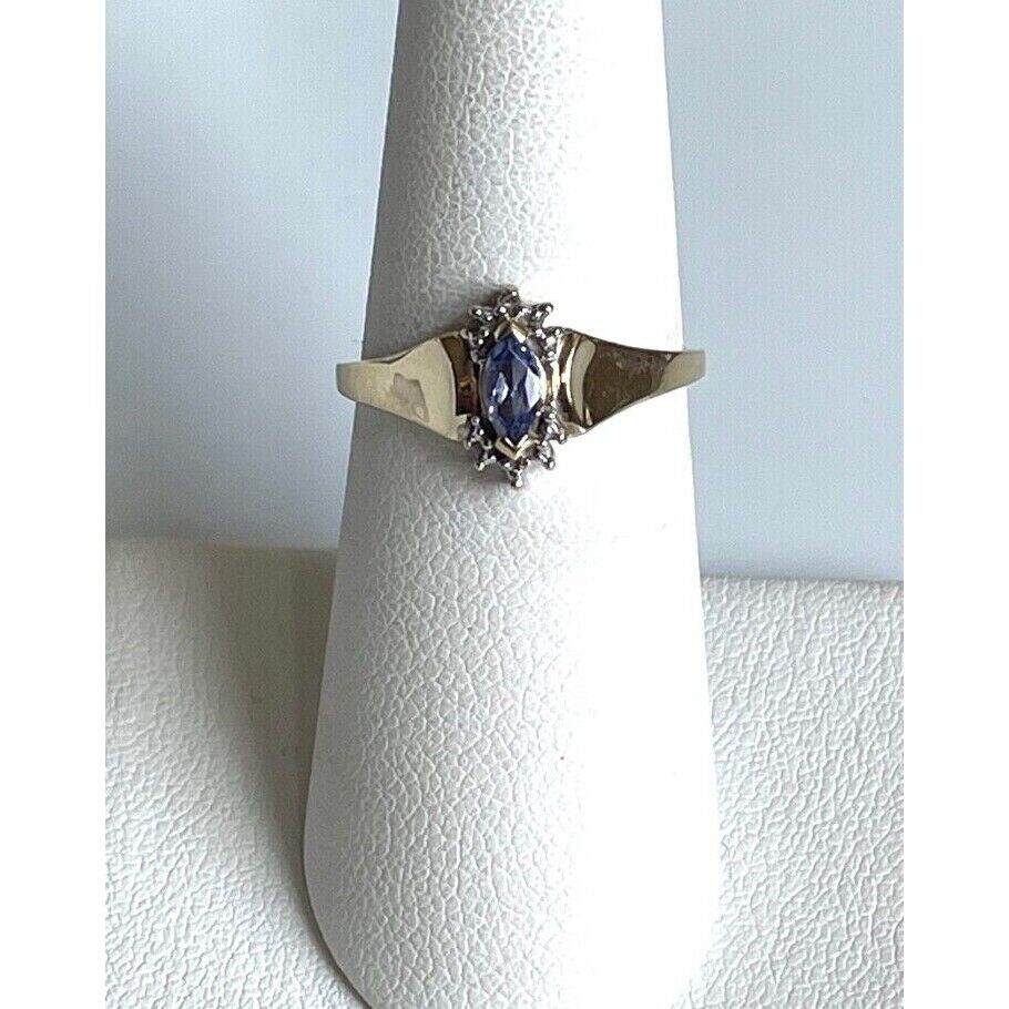 YELLOW GOLD  TANZANITE AND DIAMOND RING SIZE 6.75 SKY