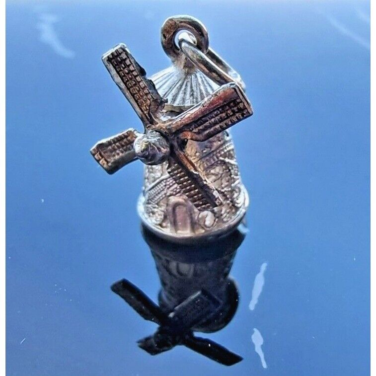 925 STERLING SILVER WINDMILL SWEDISH DUTCH MILL 3D EUROPE TRAVEL CHARM AT