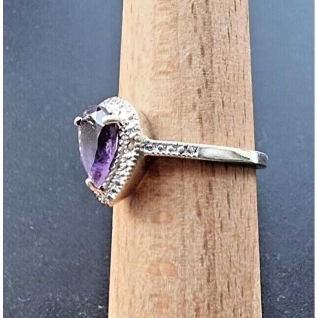 925 STERLING SILVER NATURAL  9x6 mm. PEAR SHAPED AMETHYST RING SIZE 8 AT