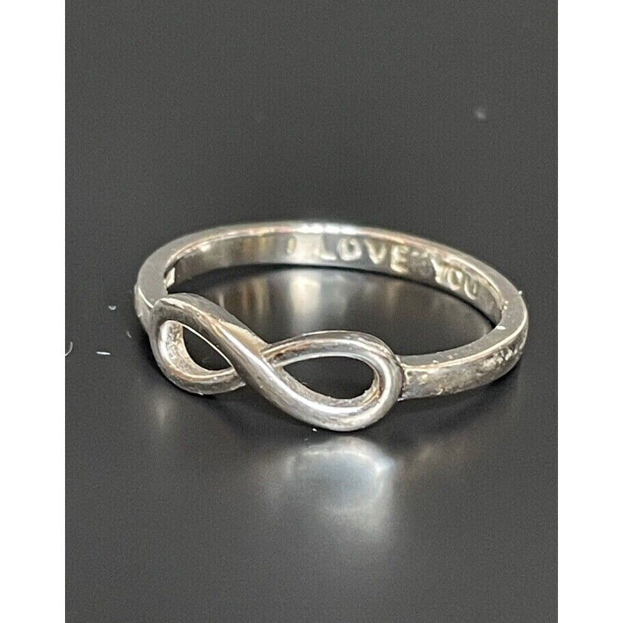 925 STERLING SILVER INFINITY ''I LOVE YOU'' BAND RING SIZE 7.75 SKY