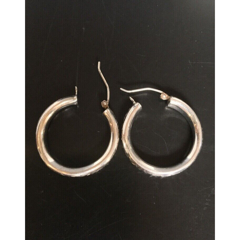 PGDA 925 STERLING SILVER BRIGHT CUT HOOP EARRINGS SKY