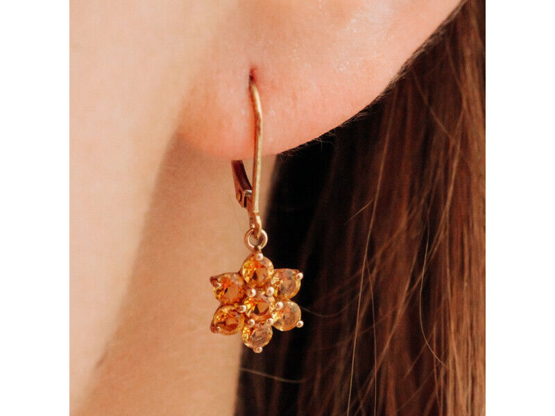 10K YELLOW GOLD HELIODOR FLOWERS EARRINGS