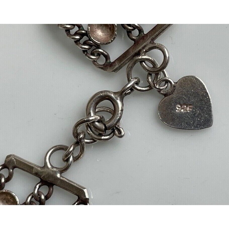 925 STERLING SILVER 2 ROWS BEADS AND CHAINS DESIGN BRACELET WITH HEART CHARM SKY