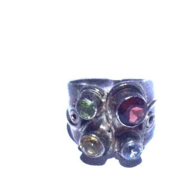 925 STERLING SILVER MULTI-GEMS RING. SIZE 7 SKY