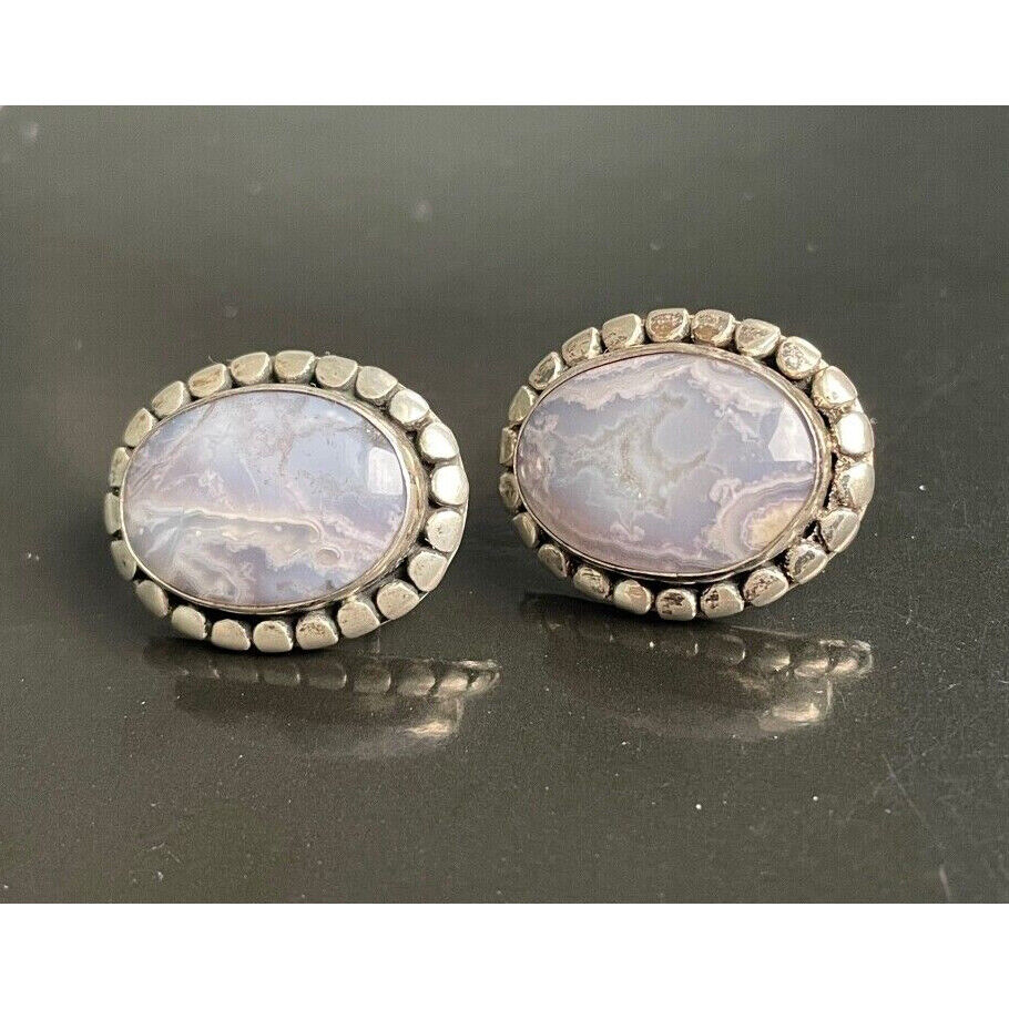 925 STERLING SILVER & LACY AGATE EARRINGS SKY