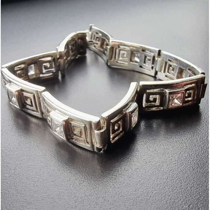 925 STERLING SILVER GREEK KEY CZ BRACELET  7.5 INCH AT