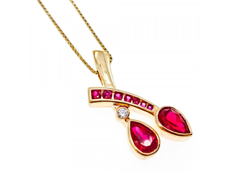 925 STERLING SILVER GOLD PLATED RUBELLITE & CZ CHAIN WITH PENDANT