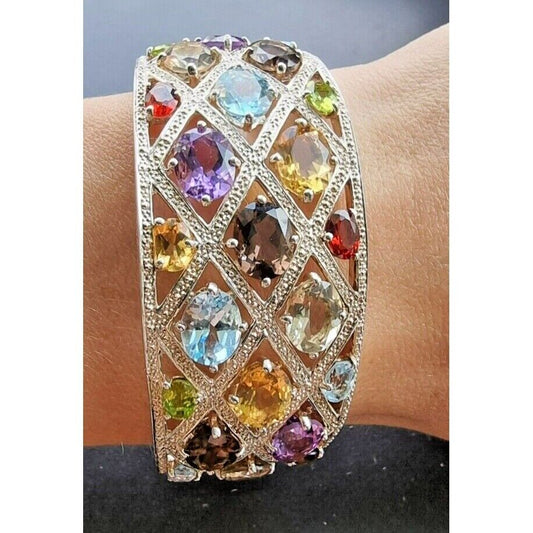 Michelle Albala Multicolor Gems925  Sterling silver 28mm Wide Cuff Bracelet AT