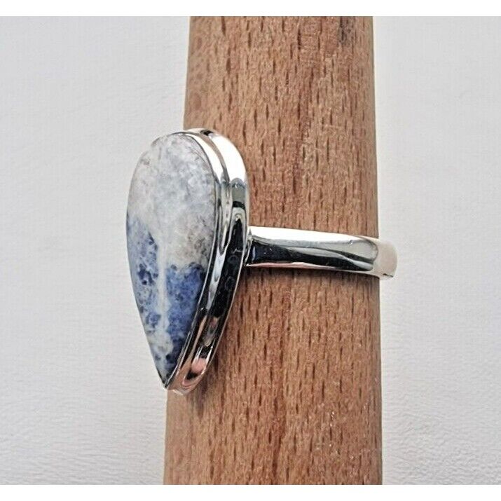 925 STERLING SILVER NATURAL   21x12 mm pear  BLUE SODALITE  RING SIZE 10.25 AT