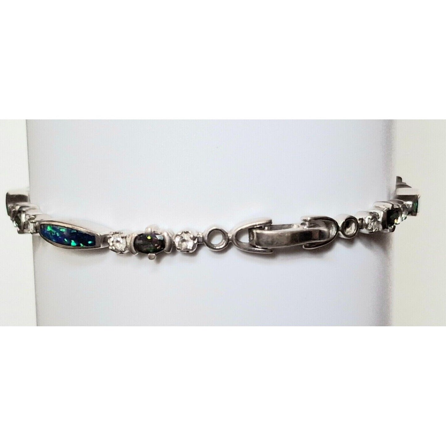 FSI 925 STERLING SILVER  FAUX  OPAL  TENNIS BRACELET SKY