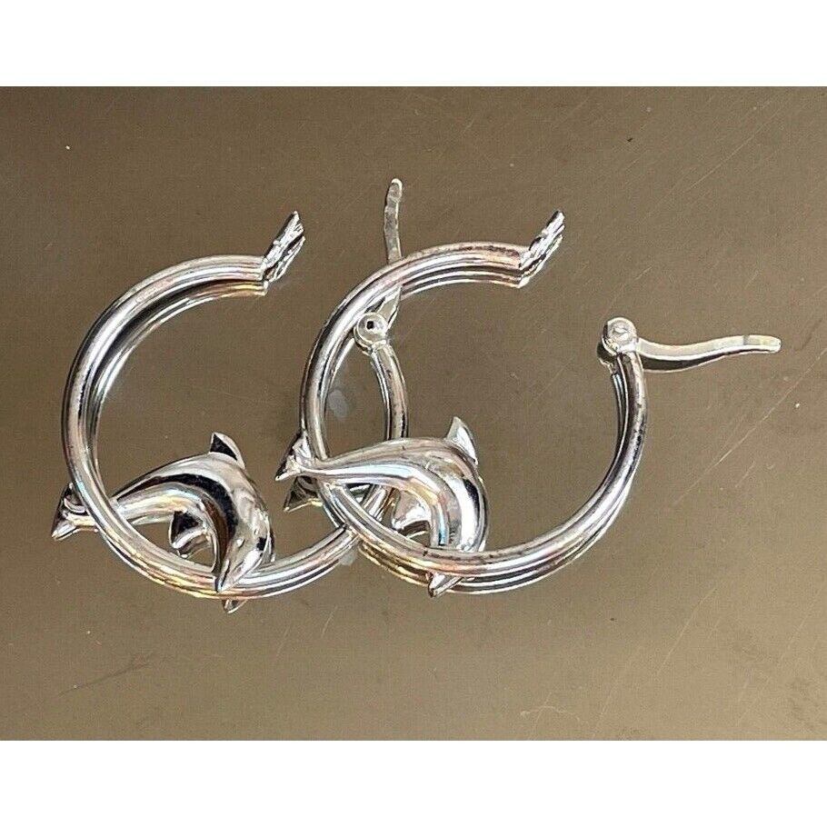 925 STERLING SILVER DOLPHIN HOOP EARRINGS SKY