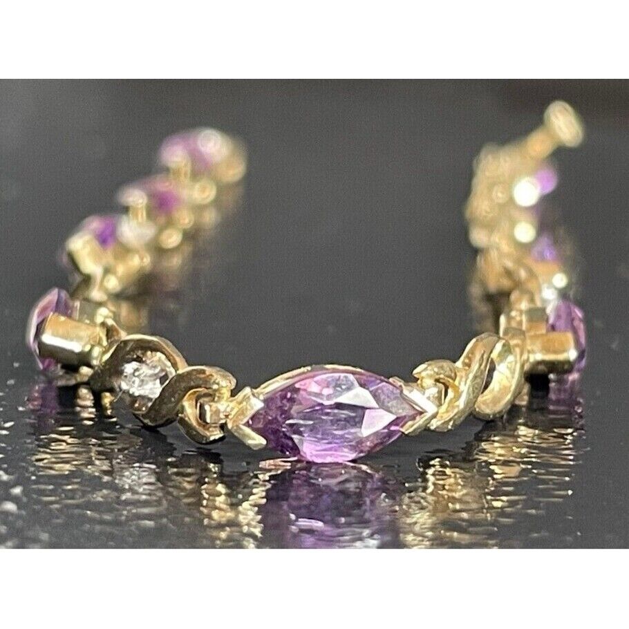 YELLOW GOLD AMETHYST AND DIAMOND TENNIS BRACELET SKY