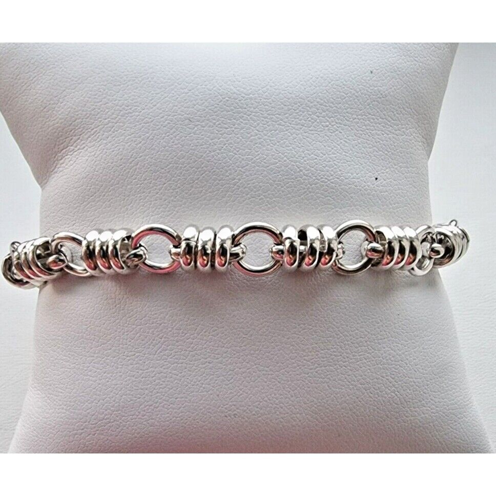 FANCY 925 STERLING SILVER DOUGHNUT CIRCLES LINK BRACELET TOGGLE CLAPS 7.75 AT