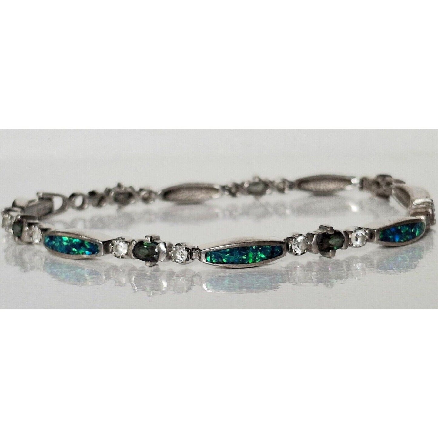 FSI 925 STERLING SILVER  FAUX  OPAL  TENNIS BRACELET SKY