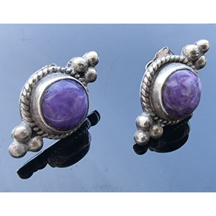 925 STERLING SILVER SOUTH WEST DESIGN PURPLE CHAROITE EARRINGS AT