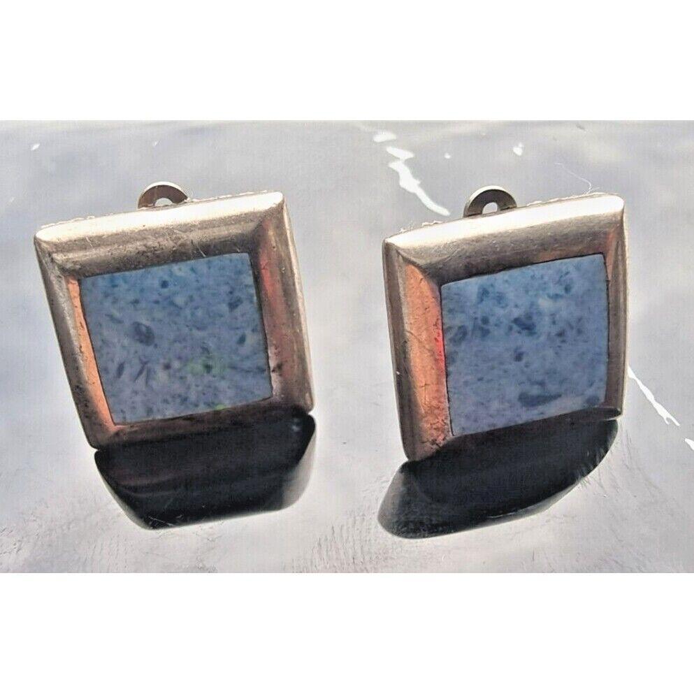 SE VINTAGE 925 STERLING SILVER LAPIS LAZULI CLIP-ON EARRINGS AT