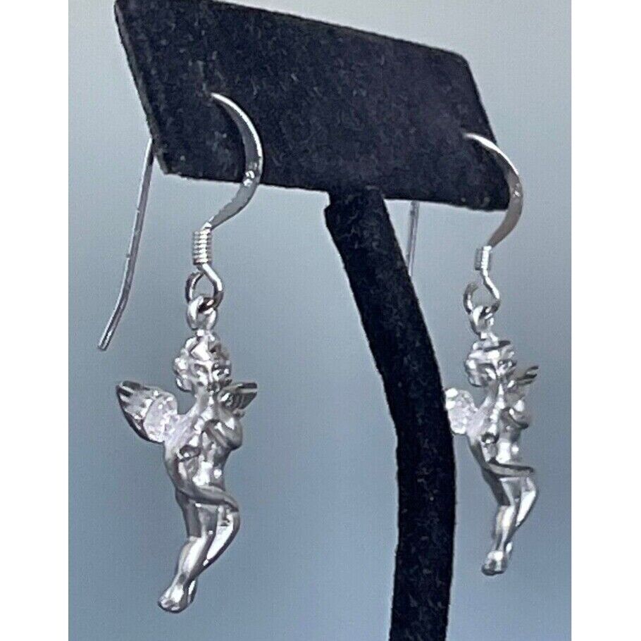 SOLID CAST 925 STERLING SILVER ANGEL EARRINGS SKY