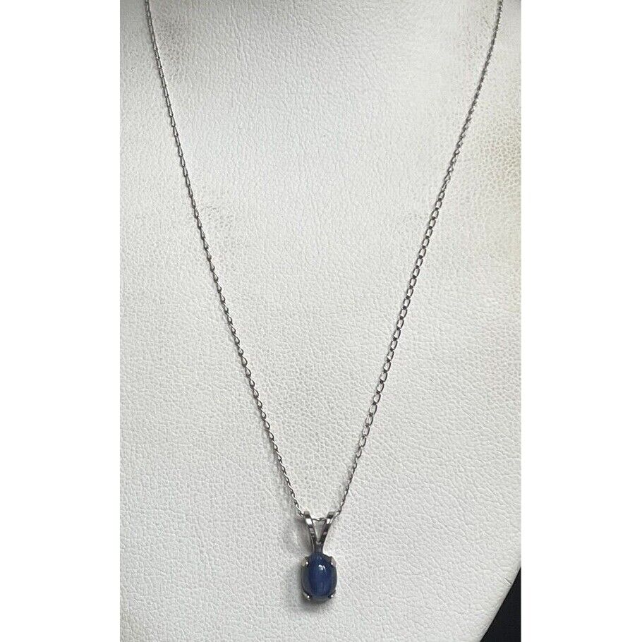 14K WHITE GOLD STAR SAPPHIRE PENDANT NECKLACE SKY