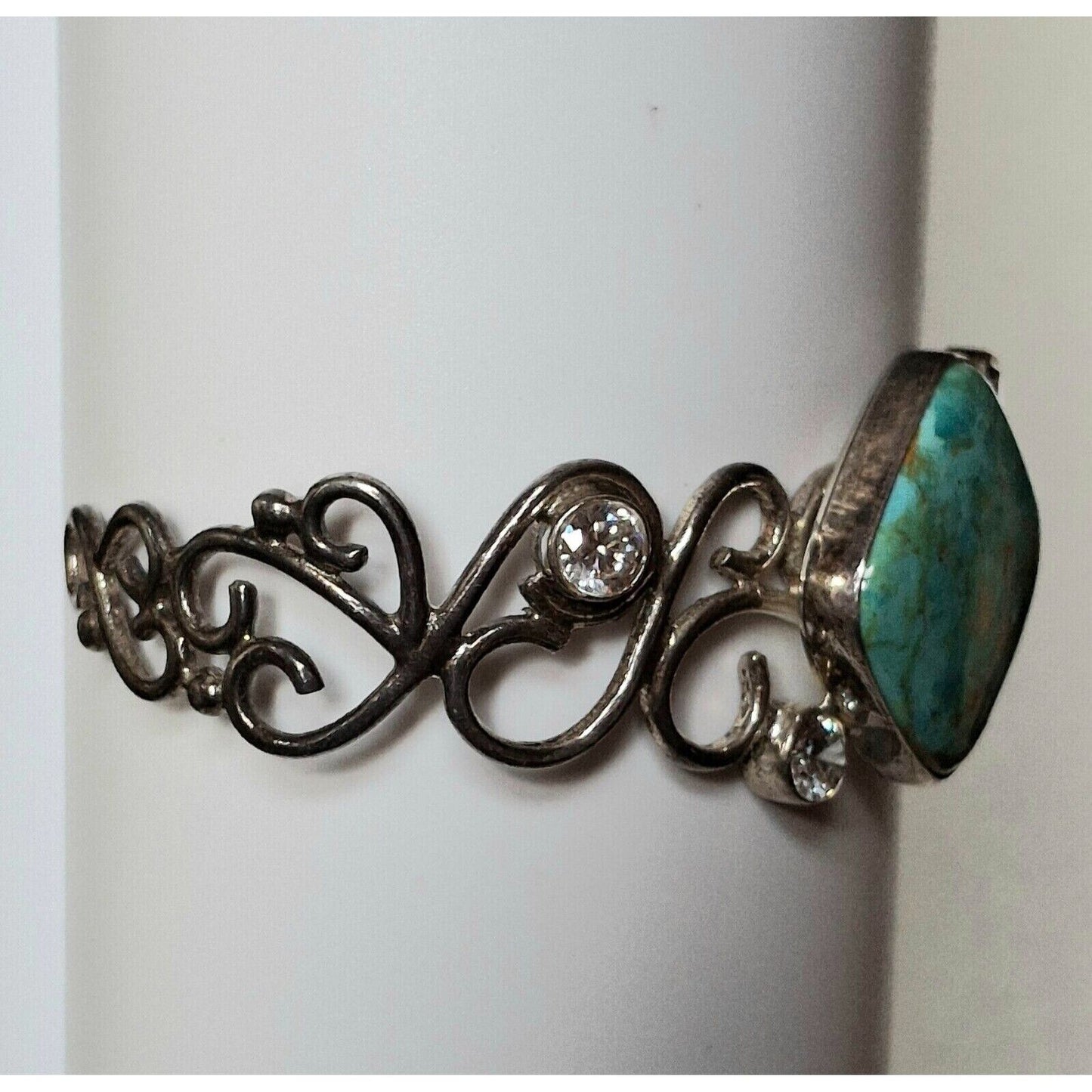 925 STERLING SILVER TURQUOISE  AND CZ'S LACY DESIGN  BRACELET SKY