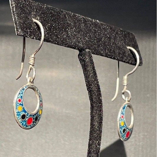 925 STERLING SILVER  ENAMELED DANGLE EARRINGS SKY