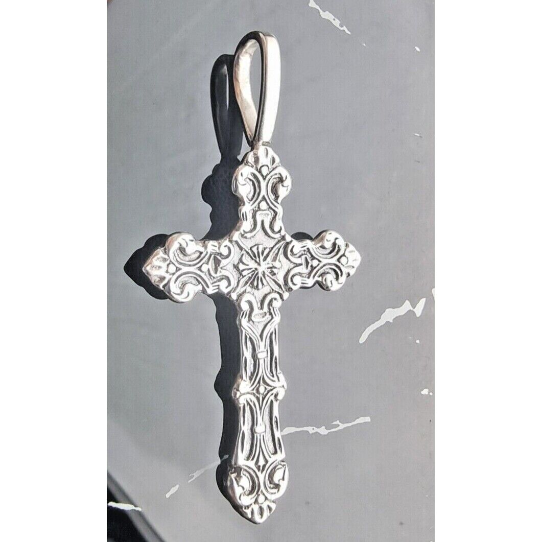 925 STERLING SILVER LARGE ORNAMENTAL GOTHIC CROSS PENDANT AT