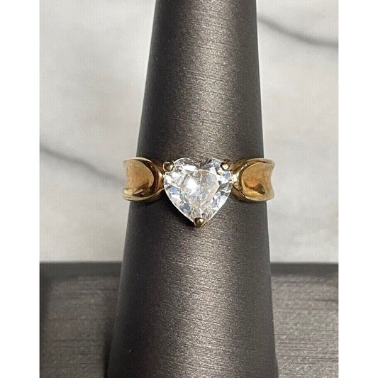 925 STERLING SILVER VERMEIL AND CZ HEART RING SIZE 6.75 SKY