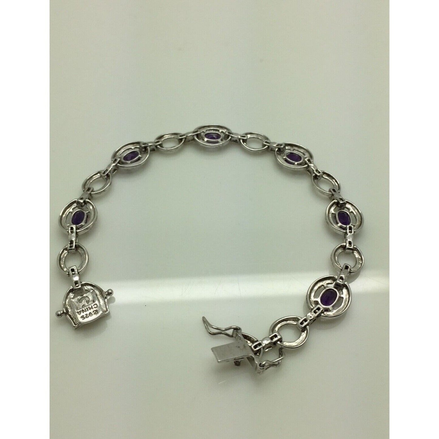 STERLING SILVER 3CT AMETHYST LINK BRACELET SKY