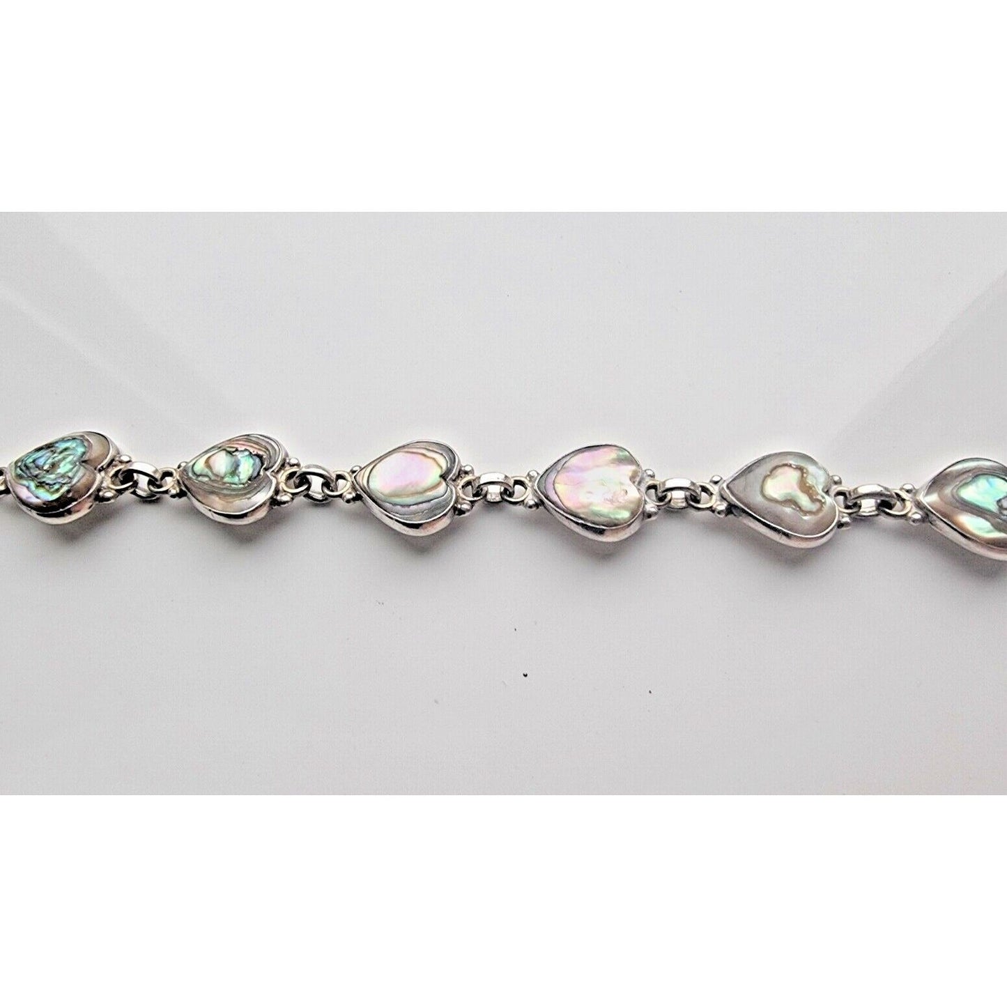 925 STERLING SILVERHEART SHAPE MOTHER OF PEARL BRACELET 6 INCH AT