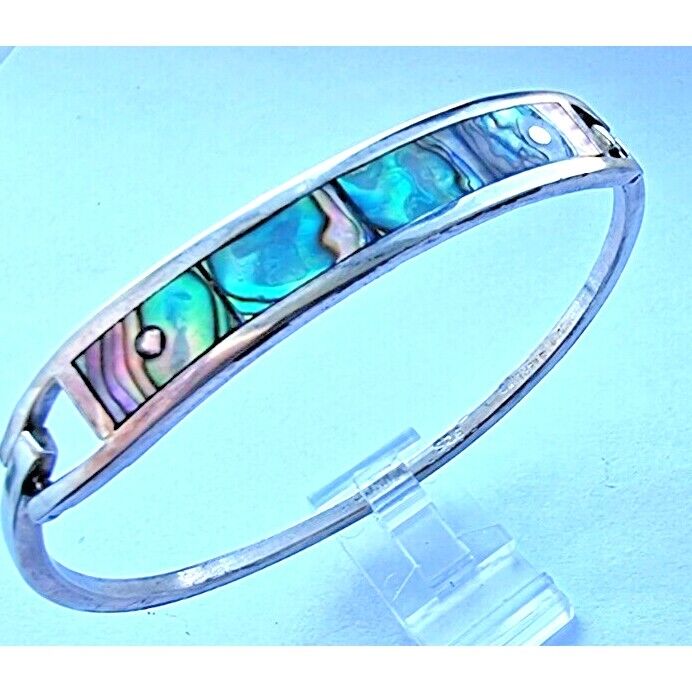 TAXCO 925 STERLING SILVER ABALONE SHELL INLAY CUFF BRACELET AT