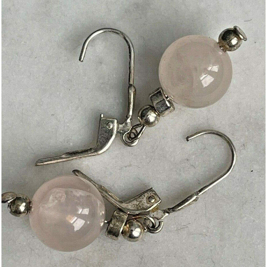 925 STERLING SILVER ROSE QUARTZ DANGLE EARRINGS SKY