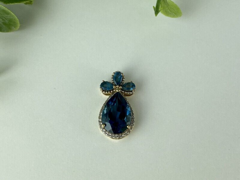 925 STERLING SILVER GOLD PLATED AQUAMARINE & CZ PENDANT