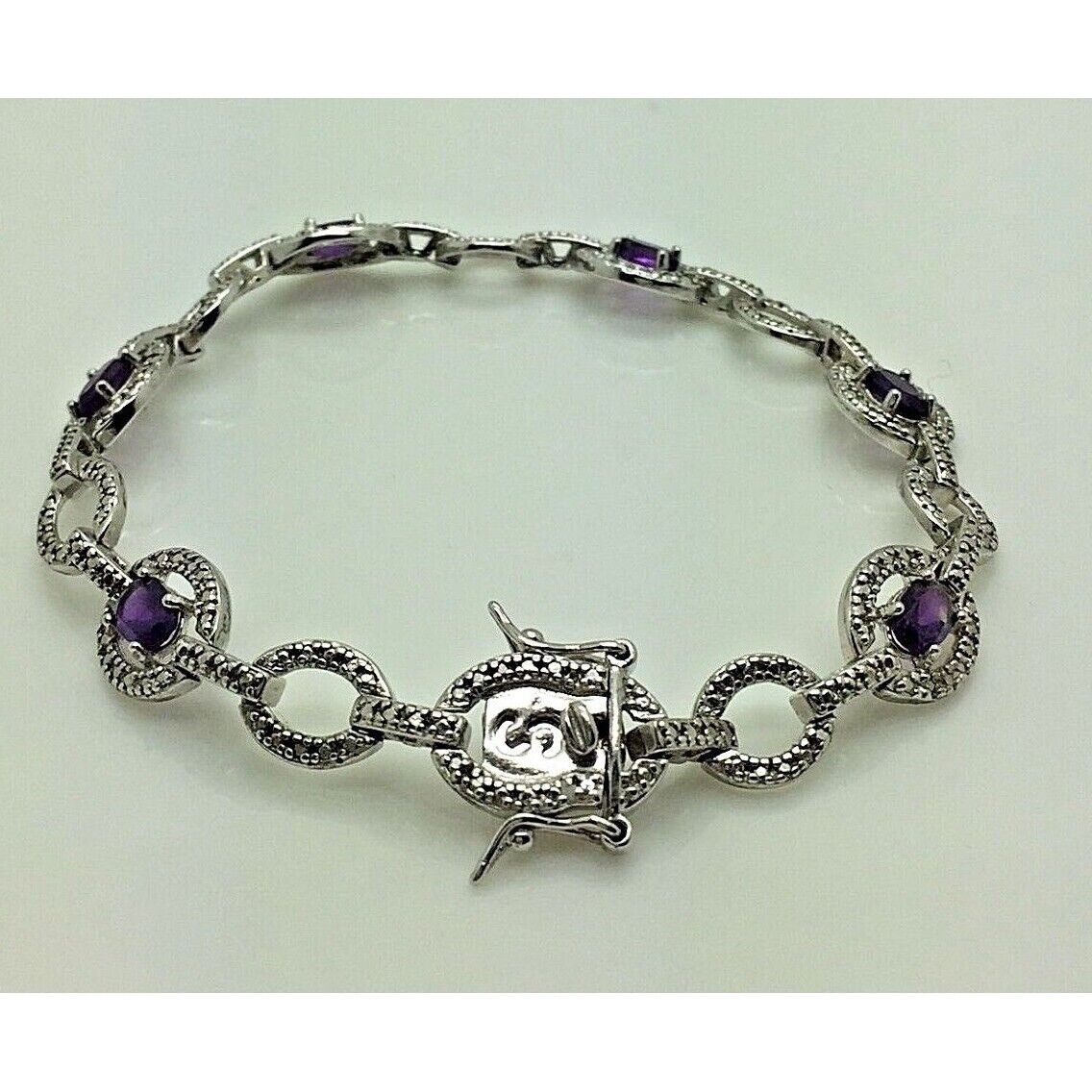 STERLING SILVER 3CT AMETHYST LINK BRACELET SKY