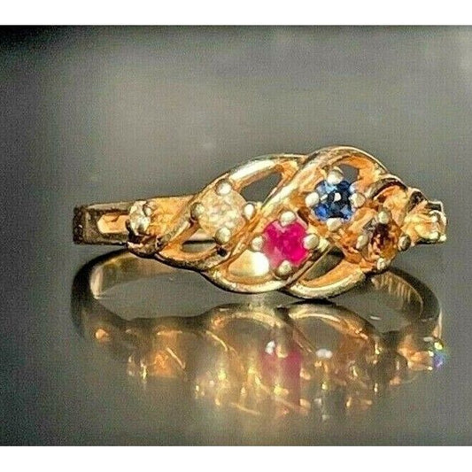 YELLOW GOLD MULTI-GEM & DIAMOND RING BAND SIZE 8 SKY