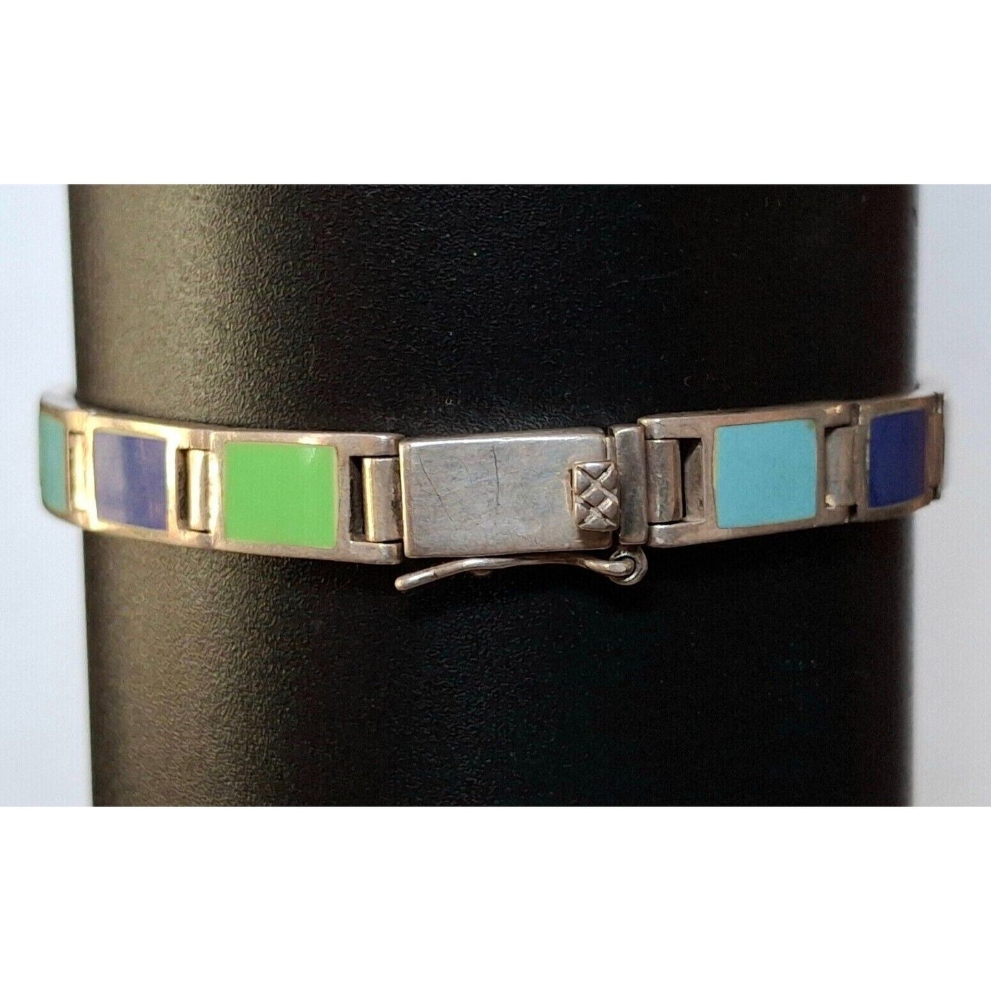 925 STERLING SILVER ASSORTED GEMSTONES  INLAY BRACELET SKY