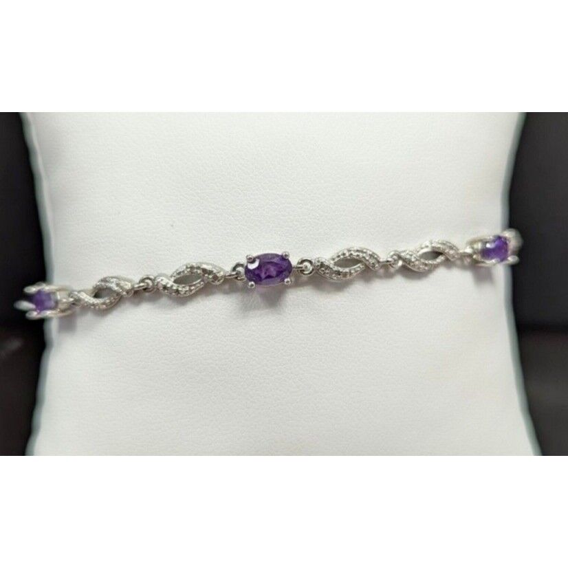 925 sterling silver 5x4 mm. oval amethyst bracelet . 7.25 inch AT