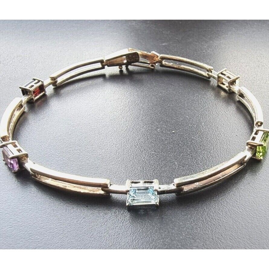 LGP 925 STERLING SILVER MULTI GEMSTONE TENNIS BRACELET 7.75 inch AT