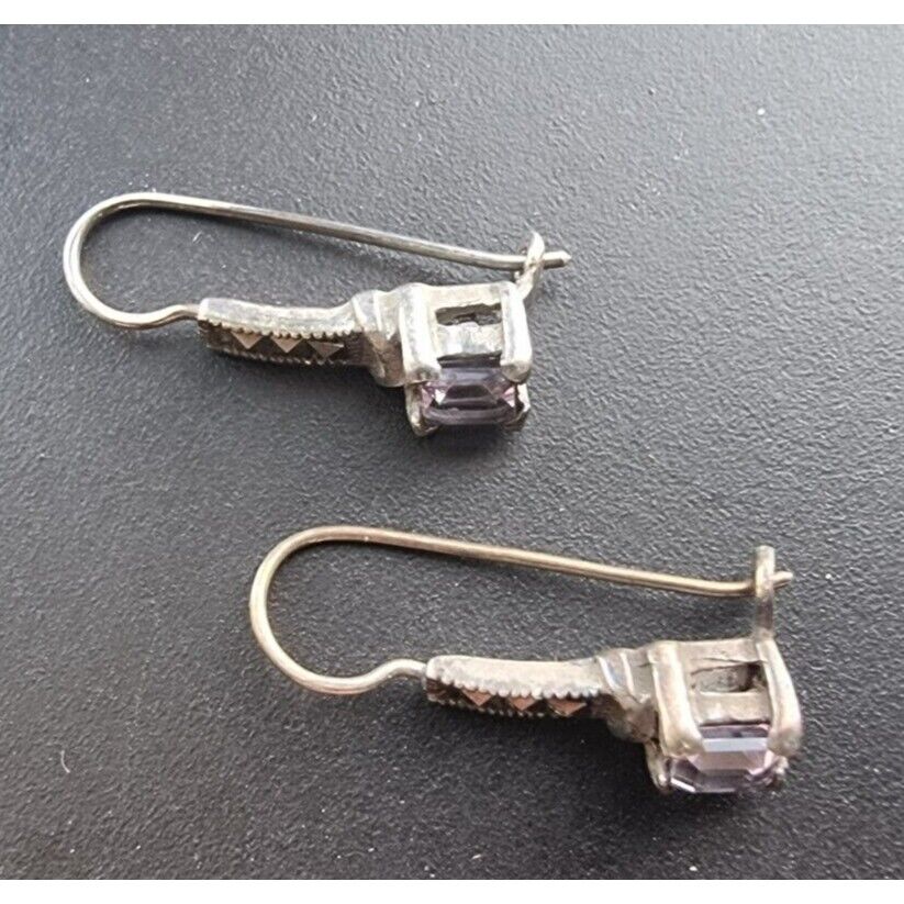 925 STERLING SILVER AMETHYST AND MARCASITES EARRINGS AT