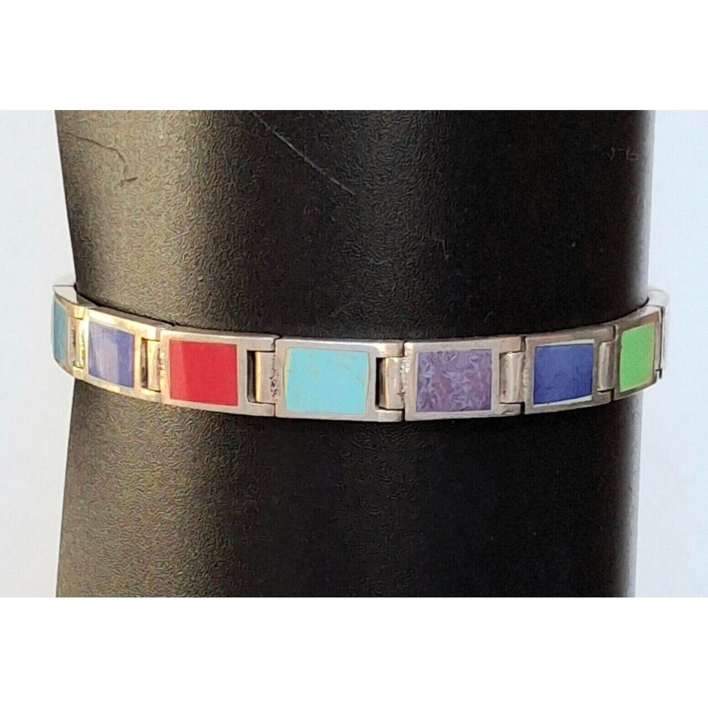 925 STERLING SILVER ASSORTED GEMSTONES  INLAY BRACELET SKY