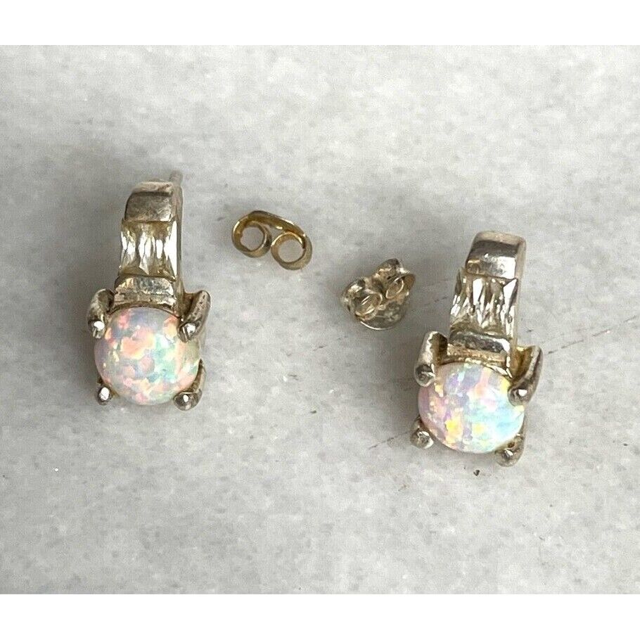 925 STERLING  SILVER FAUX OPAL & CZ EARRINGS SKY