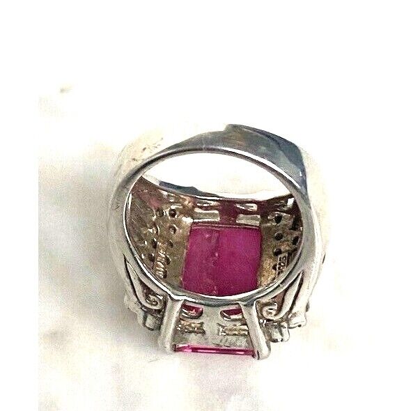 925 STERLING SILVER LAB-CREATED RUBY AND COLORLESS TOPAZ STATEMENT RING SZ SKY