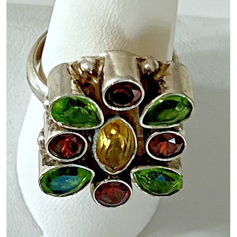 925 STERLING SILVER MULTICOLORED CZ'S RING SIZE 8.5 SKY