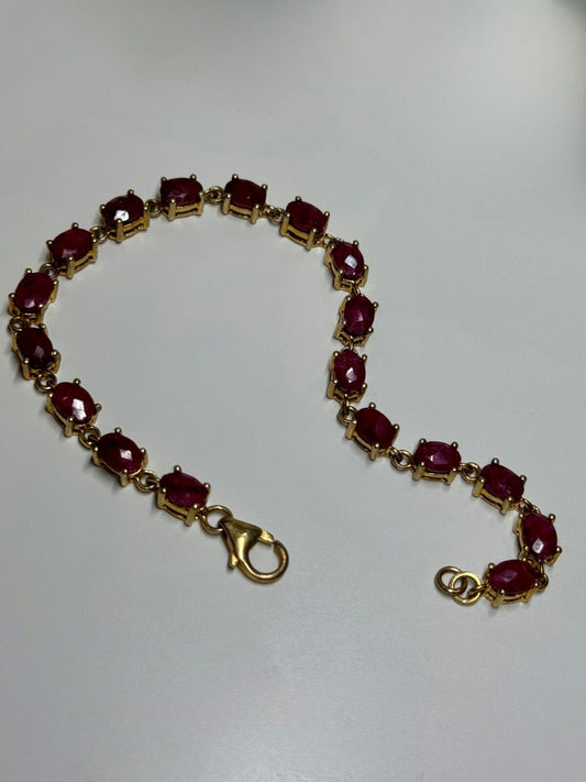 925 STERLING SILVER GOLD PLATED RUBY BRACELET LENGTH 7 INCH